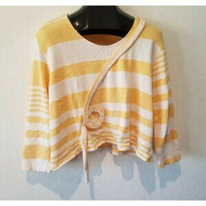 Transparente Black Label Womens Yellow White Striped Knit Crop Artsy Top Casual